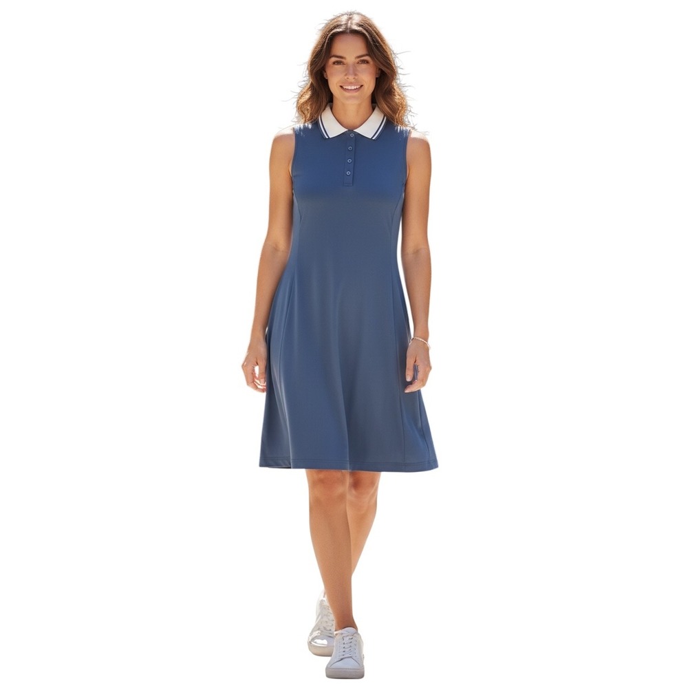 Tommy Bahama Womens Sleeveless Polo Dress Blue White Contrast Collar A-Line
